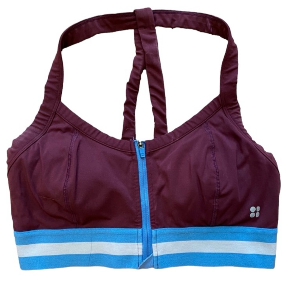 Sweaty Betty Beautify Strappy Sports Bra Size 32 C/D‎ Maroon,light blue & white